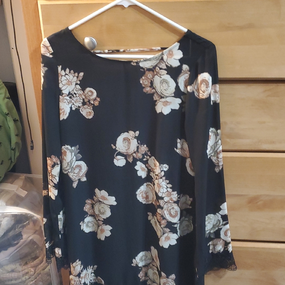 Sheer Floral Long Sleeve Dress